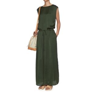 DRAWSTRING WAIST WASHED SATIN MAXI DRESS